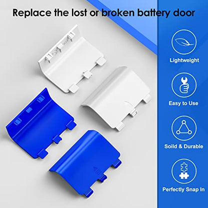 Battery Cover for Xbox Core Controller, Replacement Back Door Lid for Xbox Series X/S, Battery Caps Shell Repair Part for Wireless Controller Remote Pack of 4 (Blue +White)