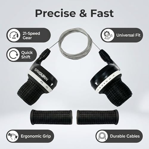 3x7 Speed Bike Shifter Set, 21 Speed Twist Grip Gear Shifters | with Cables & Handle Grips, Bicycle Grip Shift Replacement for Mountain MTB City Commuter Bike Matte Black