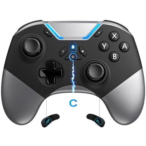 aghi Switch 2 Controller with Home Wake-up and C Button | Wireless Pro Controller for Switch 2/1/Lite/OLED with Loop Macro, Hall Effect Joysticks, HD Rumble, 6 Axis Gyro, Turbo - color: Silver Black