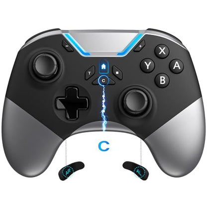 aghi Switch 2 Controller with Home Wake-up and C Button | Wireless Pro Controller for Switch 2/1/Lite/OLED with Loop Macro, Hall Effect Joysticks, HD Rumble, 6 Axis Gyro, Turbo - color: Silver Black