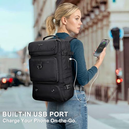 PIJUSHI Carry on Travel Backpack for Women with Shoe Compartment Fits 16“ | 3-In-1 Convertible Duffel/Shoulder Bag with USB Port, Anti-Theft Pocket for Daily, Weekend Trip, PE039 Black - color: Black