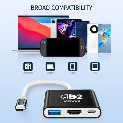 Dock for Switch 2, Portable Travel for Switch 2 Docking Station for TV, for Switch2 Tv Adapter with HDMI2.0/PD 100W/USB3.0 Port, Support 4K/1080P/120HZ/ TV Dock Mode, Black