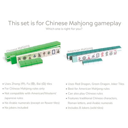 Yellow Mountain Imports Classic Chinese Mahjong Game Set, Emerald with 148 Medium-Size Translucent Green Tiles and Wooden Case - color: ['Emerald']