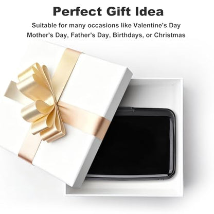 ELFISH Mini RFID Aluminum Wallet Credit Cards Holder Business Card Case Metal ID Case for Men Women (Black) - color: Black