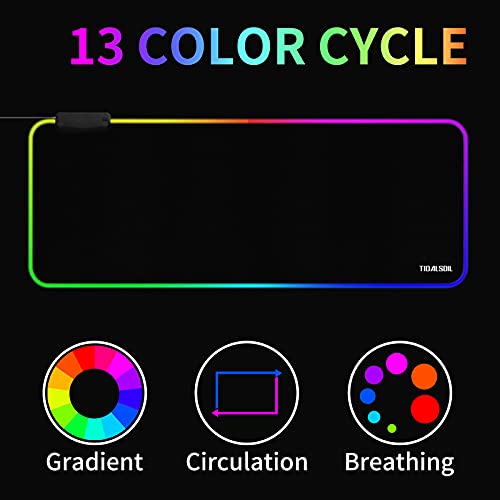 TIDALSOIL RGB 게이밍 마우스 패드, 4포트 USB 허브, 80x30cm 데스크 매트 | 4포트 USB 허브가 있는 13가지 조명 모드 RGB 게이밍 마우스 패드. 80x30cm 확장 책상 매트, 두께 0.38cm, 미끄럼 방지 베이스 - size: 11.8L x 31.5W inches