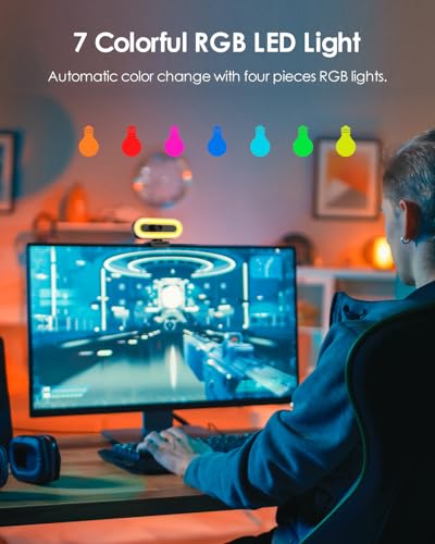 2K/60Fps Webcam, Streaming Camera with Fill RGB Lights, 1080P/60FPS Webcam, Autofocus, Dual Noise-Cancelling Microphones, Privacy Cover and Tripod for Computer, PC, Zoom - color: 2K/65°FOV