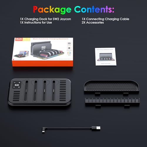 Charging Dock for Nintendo Switch 2 Joy Con, RGB Docking Station for Joycons Controller, Switch 2 Accessories with 18 Game Card Slots - size: 6FT