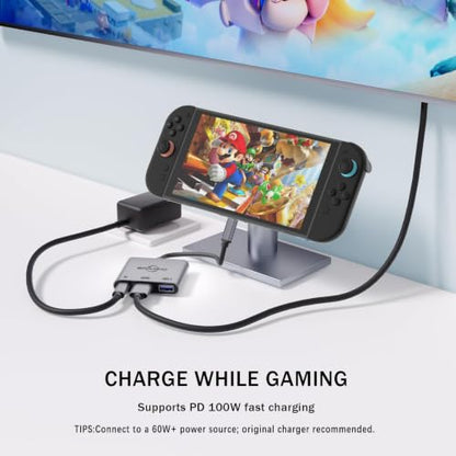 Switch Dock 4K@60Hz TV Adapter Portable TV Docking usbc to hdmi Station for Switch 1/ OLED/Steam Deck/3 in 1 100W PD / USB3.0 / HDMI2.0 Type c Hub