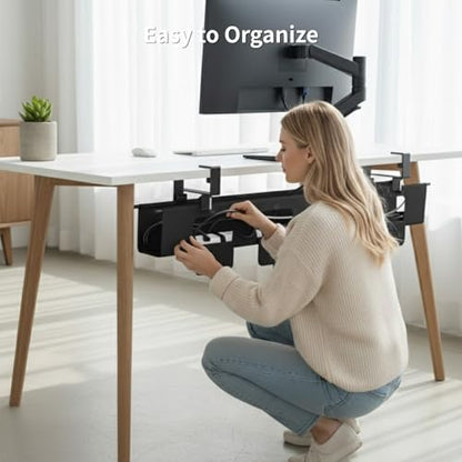 No Drill Under Desk Cable Management Tray, 47.5” Fabric Clamp Mount Cord Organizer for Table, Heavy Duty Wire Management for Office Home, Black - size: 48 inch