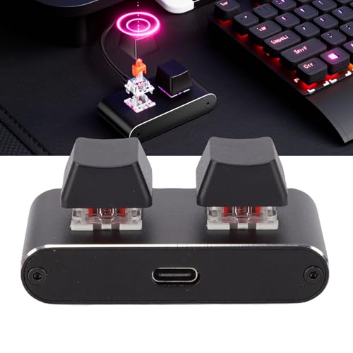 Programmable 2 Key Mechanical Keyboard, Aluminum Alloy USB Macro Keypad with Red Switches for Gaming Productivity, Custom Shortcut Keys, Hot Swappable One Handed Design