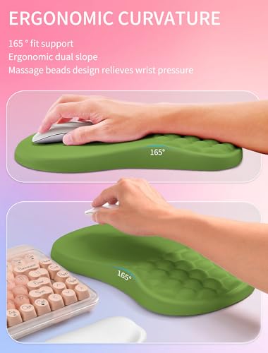 Hokafenle 2in1 Combination, Wave Keyboard Wrist Rest and Ergonomic Curvature Mouse Pad Wrist Support for Relieve Wrist Pain, Filled with Soft Cushion Memory Foam, Dill Green - color: Dill Green