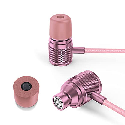 LUDOS Ultra Wired Earbuds in-Ear Headphones, 5 Years Warranty, Earphones with Microphone, Noise Isolating Ear Buds, Memory Foam for iPhone, Samsung, School Students, Kids, Women, Small Ears - Pink - color: Pink, style: 3.5 mm