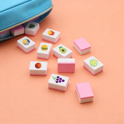 4 Players Mahjong Block Set, 128 Pink Tiles(1.18”) with 4 Different Patterns, Portable Plastic Mahjongg Set with A Carry Bag & Instruction, Mahjong Tile Game for Adult