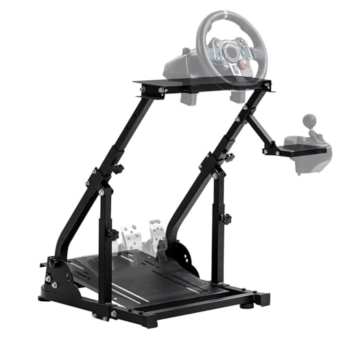 Supllueer Racing Steering Wheel Stand with Double Arm Reinforcing Bar Support Fit for Logitech G25 G27 G29 G920 G923, for Thrustmaster T300RS, Sim Racing Frame,No Wheel Pedal Shift Seat