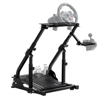 Supllueer Racing Steering Wheel Stand with Double Arm Reinforcing Bar Support Fit for Logitech G25 G27 G29 G920 G923, for Thrustmaster T300RS, Sim Racing Frame,No Wheel Pedal Shift Seat