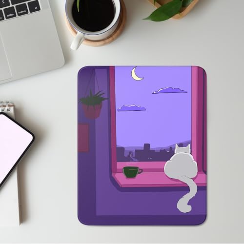Cute White Cat Square Mouse Pad,Anime Cats Mouse Pads for Wireless Mouse Desk Accessories,10"X8" Travel Mousepad with Non-Slip Rubber Base, Stitched Edge Mouse Pads for Desk,Computers,Laptop,Office - color: S-13