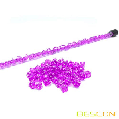 Bescon 49pcs Gem Purple Mini Polyhedral Dice Set in Long Tube, Gem Mini Role Playing Polyhedral Dice 7X7pcs, Long Stick Set - color: 7x7 49pcs Gem Purple Tube