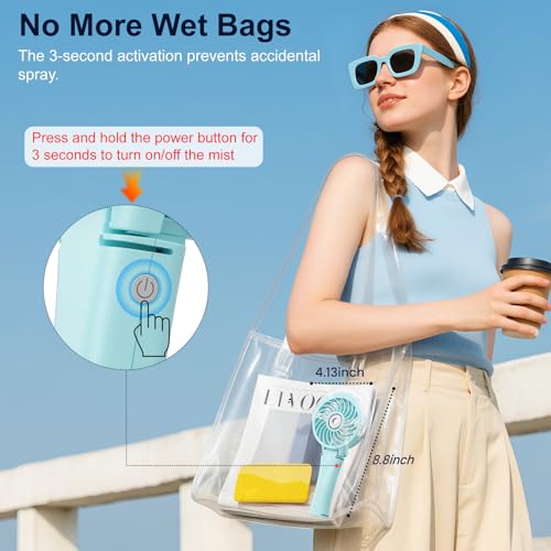 HandFan Upgraded Portable Handheld Misting Fan, Rechargeable Personal Mister Fan, Spray Water Mist Fans, Foldable Electric Mini Cooling Fans for Beach Travel Disney Makeup(Light Blue) - color: Light Blue, style: HF318C