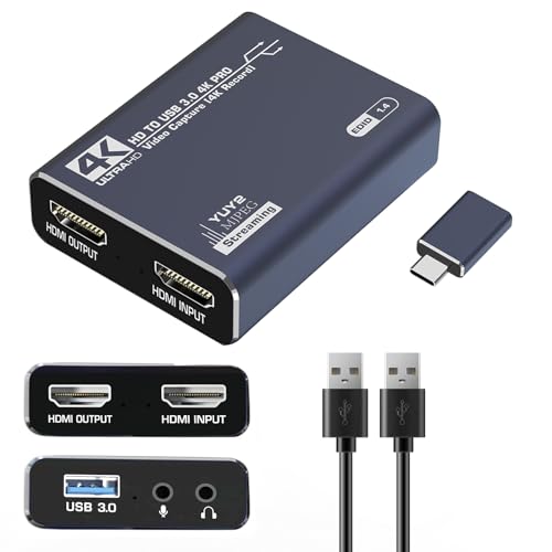 4K Video Capture Card, 1080P HDMI USB 3.0 for Streaming, Recording, Gaming (Nintendo Switch/Camera/PS4/OBS/PS5/Xbox)