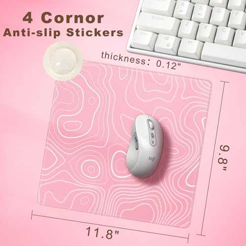 Glass Gaming Mouse Pad, Professional Esport Tempered Glass Mouse Pad Ultra-Smooth Micro-Etched Surface for Top Speed and Control,Hard Mousepad (11.8'' x 9.8'') (Contour Lines - Pink and White) - color: Contour Lines - Pink and White