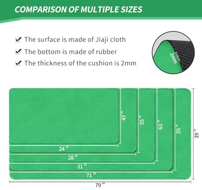 Large Tabletop Game Playmat, Water and Stain Resistant Non-Slip Desk Mat, Mahjong and Card Gaming MAT with Thick Stitched Edge and Cushioned Rubber (200 x 100cm, 2mm) Green - color: Green, size: 39.4" x 78.7"