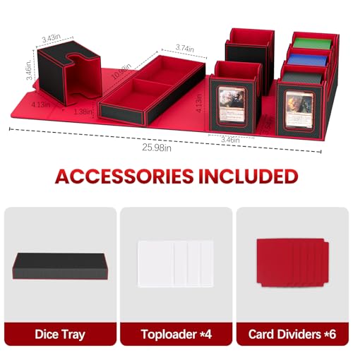 Gomyrod Card Deck Box with 4 Commander Display & Dice Tray (Black & Red) | 7 In 1 MTG Commander Deck Box, Fits 240+ Toploader Cards, Removable Deck Case, Compatible for Magic/TCG/Sports/Baseball Cards - color: Black & Red