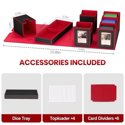Gomyrod Card Deck Box with 4 Commander Display & Dice Tray (Black & Red) | 7 In 1 MTG Commander Deck Box, Fits 240+ Toploader Cards, Removable Deck Case, Compatible for Magic/TCG/Sports/Baseball Cards - color: Black & Red