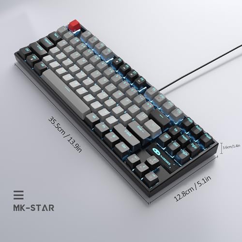 MageGee 75% Mechanical Gaming Keyboard, Blue Switch, LED Backlit, 87 Keys Compact TKL Wired Computer Keyboards for Windows Laptop PC Gamer - Grey/Black - color: Grey Black/Blue Switch