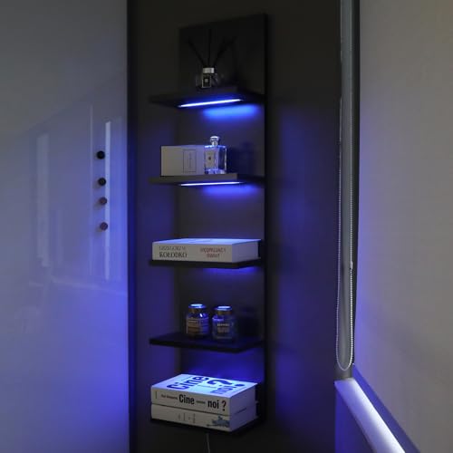 5 Tier Wall Shelf Unit, Black, RGB Lack Shelf with Light | Vanity Shelves, For Room, Office, Bathroom, Remote Control - color: 5 Tier Rgb Black