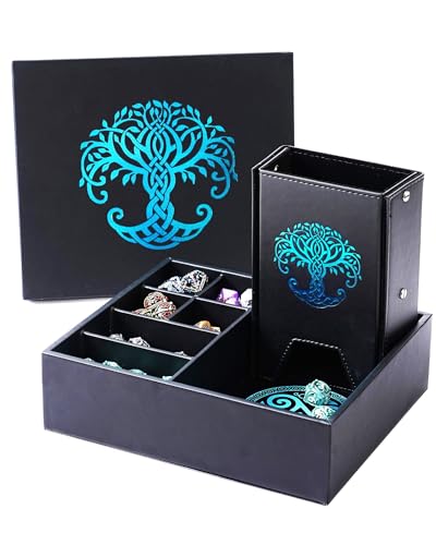 Soar Forge All-in-One Game Roamer - Dice Tray & Tower for DND and RPG | All-in-One Tray & Large Dice Tower for Random Rolls - Stores Sets, Mini's and More Compatible with D&D Gift Accessories - color: Blue Tree of Life