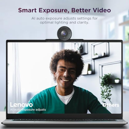 Lenovo FHD Webcam, 1080p Resolution, 30 fps, Dual Noise-Cancelling Microphones, AI Noise Cancellation and Enhanced Image Quality, Physical Privacy Shutter, Microsoft Terms Certified, Black | Dual Noise-Cancelling Microphones, AI Noise Cancellation, Enhanc