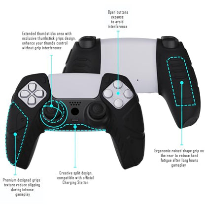 PlayVital Mecha Edition Black Ergonomic Soft Controller Silicone Case Grips for ps5, Rubber Protector Skins with Thumbstick Caps for ps5 Controller - Compatible with Charging Station - color: Black