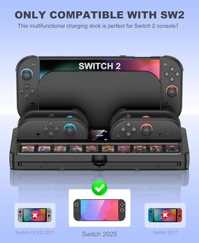 Switch 2 Charging Dock Station & Organizer Station for Nintendo Switch 2, 4-In-1 Charging Dock Base Station for Switch 2 Joycons with Indicator，Switch 2 Accessories Kit Storage with 20 Game Slots
