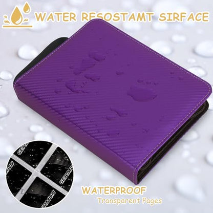 GERMUN 4 Pocket Card Binder, Premium Zip Trading Card Binder, 400 Double Sided Pocket PU Card Collection Binder, Collector Card Album, Card Folder for MTG, TCG, Sports Cards, Game Cards (Purple) - color: 4 Pocket 400 Carbon Purple