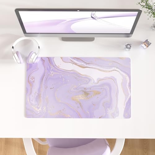Colorful Star Large Mouse Pad, PU Leather Waterproof Desk Mat, Computer Gaming Mouse Pad, XXL Extended Full Mousepad Non Slip Desk Pad for School Office Home 23.6" x 13.8" - Violet Marble - color: Violet Marble, size: 23.6L x 13.8W inches