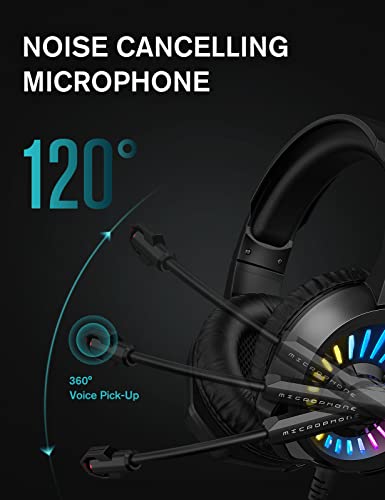 ZIUMIER Wired Gaming Headset for PC, PS5, PS4, Xbox Series X|S | Noise Canceling Microphone, LED RGB Light, 50mm Driver, 3.5mm Audio Jack, Soft Memory Foam, Multi-Platform Headphones - color: Black