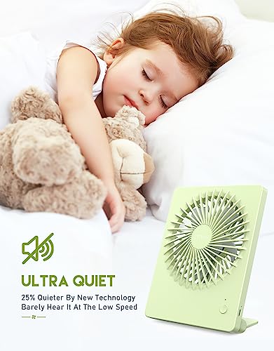Zuvas Desk Fan Small Rechargeable Battery Table Fans for travel Ultra Quiet | 180° Tilt Folding, LED Dislay, Portable Fan Slim Design, 3 Speed Adjustable, for Office Bedroom Desktop, Cruise Essentials - color: Light Green