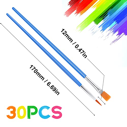 UPINS 30 Pcs Paint Brushes, Small Brush Bulk for Detail Painting | Nylon Bristles Plastic Short Handle, Art Crafts School Projects, Flat Detail Painting, Crafts Face Painting - style: Mix(15Flat +15Round)