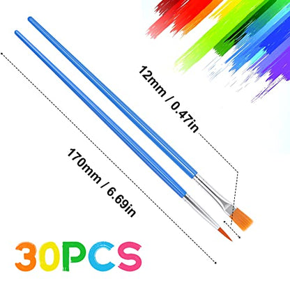 UPINS 30 Pcs Paint Brushes, Small Brush Bulk for Detail Painting | Nylon Bristles Plastic Short Handle, Art Crafts School Projects, Flat Detail Painting, Crafts Face Painting - style: Mix(15Flat +15Round)