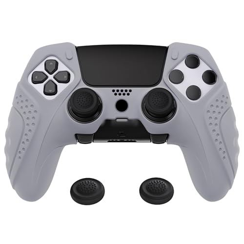 PlayVital Guardian Edition Anti-Slip Ergonomic Silicone Cover Case for ps5 Edge Controller, Soft Rubber Protector Skin for ps5 Edge Wireless Controller with Thumb Grip Caps - Metallic Gray - color: Metallic Gray