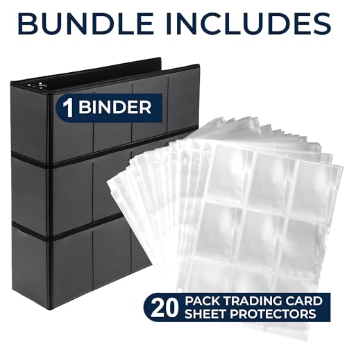 Samsill Trading Card Binder with 20-Pack of 9 Pocket Card Sleeves (Holds 360 Cards), Customizable Cover, 2" D-Ring Binder for Collectors, Top Loading, Card Storage for Football Cards