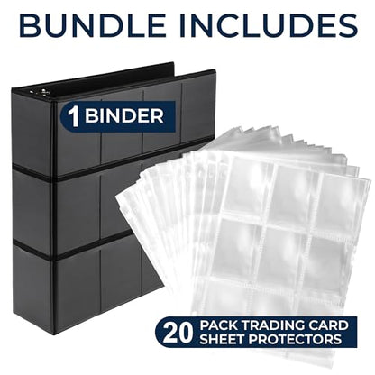 Samsill Trading Card Binder with 20-Pack of 9 Pocket Card Sleeves (Holds 360 Cards), Customizable Cover, 2" D-Ring Binder for Collectors, Top Loading, Card Storage for Football Cards