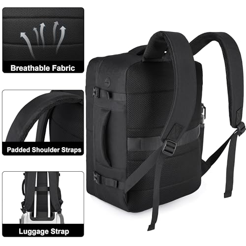 HILOMON Black Travel Backpack for Men Women, TSA Approved Personal Item Size fit for 18x14x8 Under Seat Backpack for Airplanes 15.6inch Laptop 30L Luggage Carry On Bag