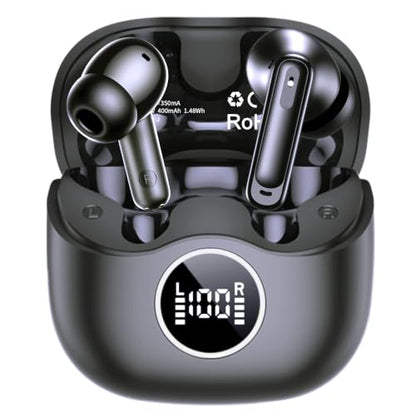 xinwld Adaptive Hybrid Active Noise Canceling 2026 Wireless Earbuds, 6 Mics ENC Clear Call Ear Buds, Hi-Res Audio Deep Bass Bluetooth 5.4 Headphones, 40H, LED, for Sports Running Gym Workout, Black - color: Black