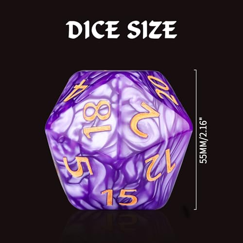 20 Sided DND Dice,D20 Giant Polyhedral Dice,55mm Titan Large Pearl Color D20 Dice,20 Sided Cube D&D Dice Set for Dungeons and Dragons, RPG, MTG Table Games(Purple-Pearl Series) - color: D-20 Purple
