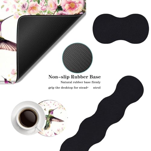 Mouse Pad,Large Desk Mat Set, 4in1 XL Mousepad + Keyboard Wrist Rest+Mouse Wrist Rest+Coaster with Ergonomic Desk Pad for Home Office Table Computer Cover -Flower Hummingbird - color: Flower Hummingbird
