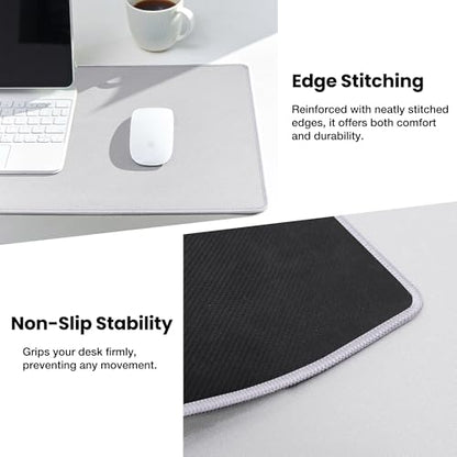 ALOANES Silvery Waterproof Desk Mat, Large Mouse Pad with Extended Mouse Mat, with Anti Slip Base, Stitched Edge, Grain Jacquard Surface, Perfect for Gamer, Office & Home, 11.81''x31.50''x0.12'' | Silver Waterproof Jacquard Mousepad for Keyboard, Computer
