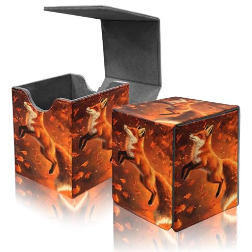 Card Deck Box for MTG Commander,Collectible Trading Storage Box Fits 120+ Single Sleeved Cards Magnetic Case PU Leather for Magic Commander TCG CCG MTG,Cute Fox Red - color: Cute Fox Red