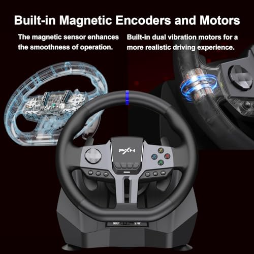 PXN Racing Wheel, 270&900° V9 Gen2 Gaming Steering Wheel | 3 Pedals, H Shifter, APP Support, Vibration Feedback, for PC, PS4, Xbox One, Xbox Series X/S