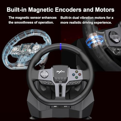 PXN Racing Wheel, 270&900° V9 Gen2 Gaming Steering Wheel | 3 Pedals, H Shifter, APP Support, Vibration Feedback, for PC, PS4, Xbox One, Xbox Series X/S